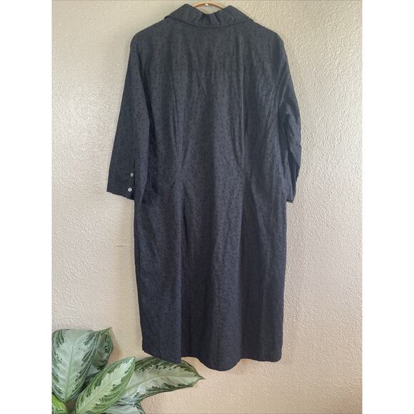 J Jill Womens Dress M Black Embroidered Eyelet Cotton Button Front Short Sleeve - Picture 8 of 8